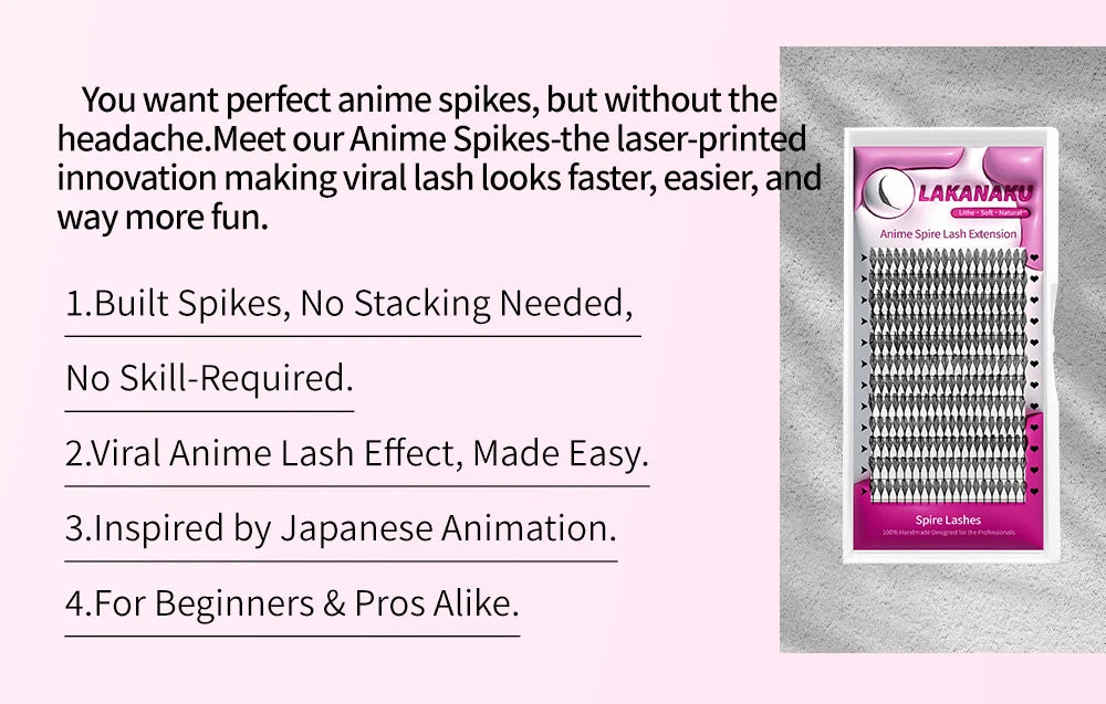 LAKANAKU Narrow Spire Eyelashes Extension Anime Lashes Spire Clusters Manga Style Feather Lightweight Premade Fans Extension