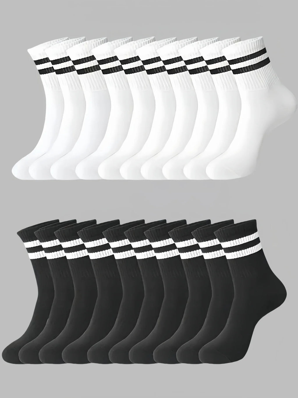3/ 6 pairs Striped mid-calf socks, crew socks, comfortable and breathable, women's white socks, suitable for daily sports wear