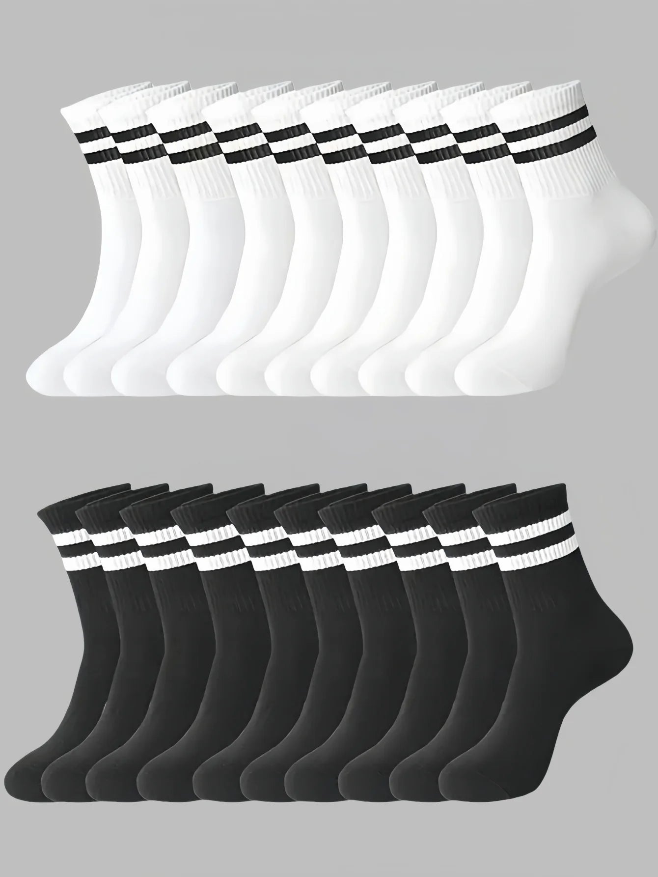 3/ 6 pairs Striped mid-calf socks, crew socks, comfortable and breathable, women's white socks, suitable for daily sports wear