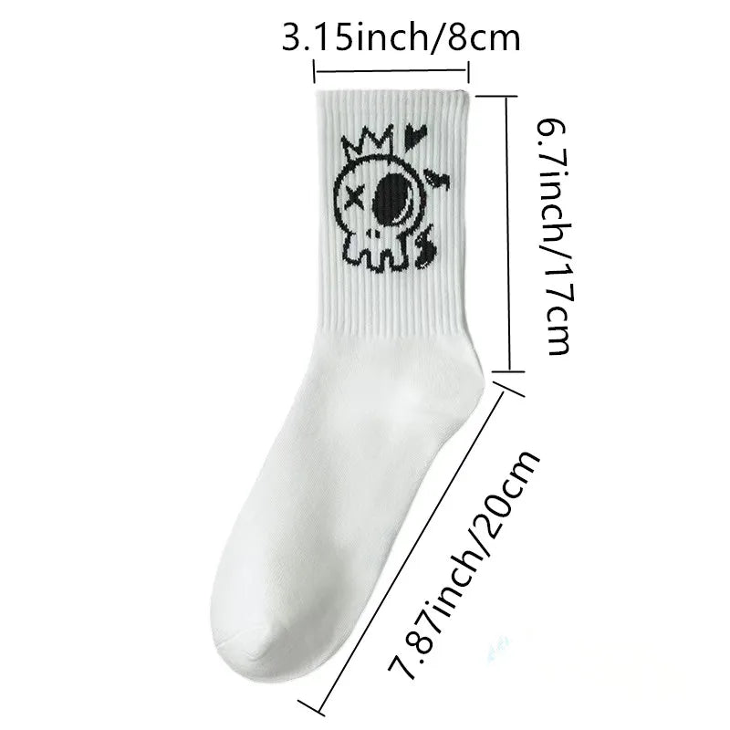 10 pairs of funny little devil pattern socks, casual and personalized, black and white colors suitable for various trendy occasi