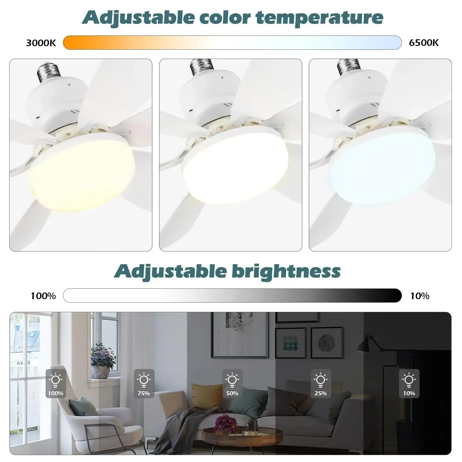 30W Ceiling Fan Light E27 with Remote LED Dimming Function Suitable for Living Room Study and Home use 85-265V