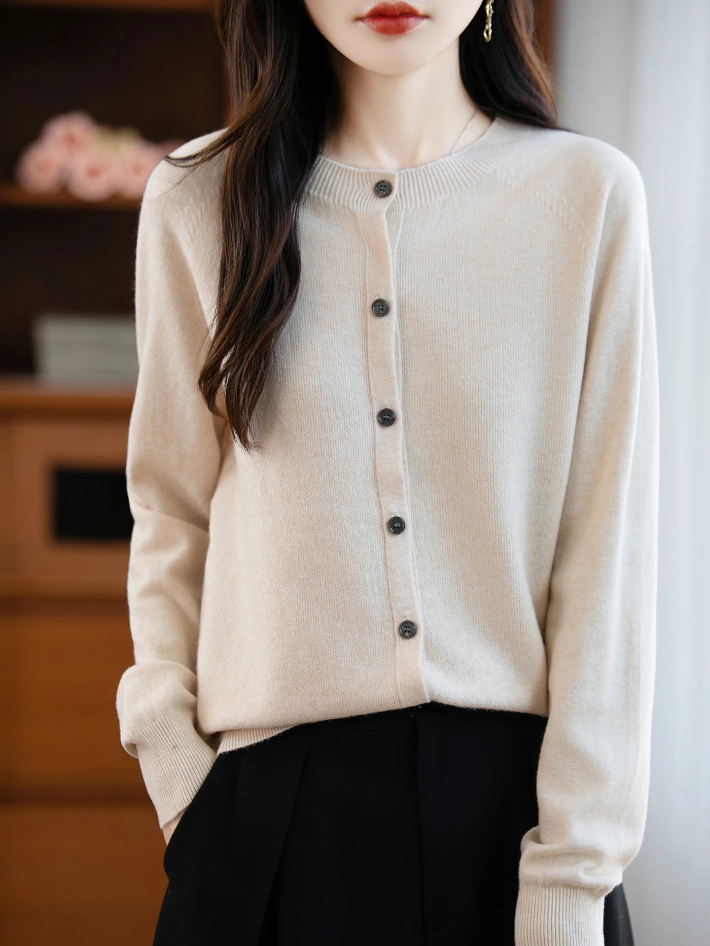 Classic Merino Wool Woman Sweater Basic Female Autumn Winter Knitted Cardigan Elegant Ladies Cashmere Long Sleeve Clothing Tops