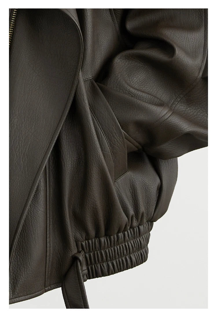 CHIC VEN Woman PU Jacket Solid Loose New Retro Standing Collar Motorcycle Faux Leather Coat Female Top Spring Autumn 2026