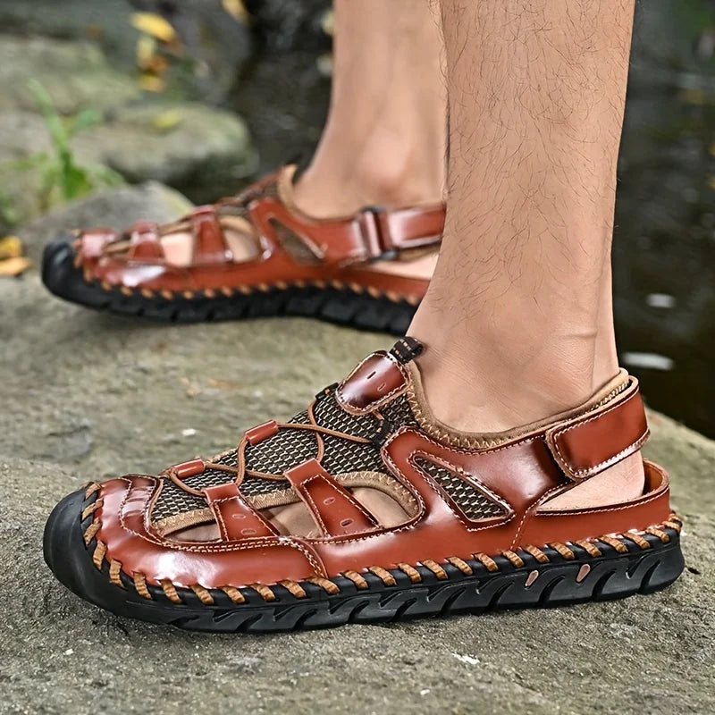 Men's Sandals, Durable Handmade Stitching Close Toe Non Slip Shoes For Indoor Outdoor Beach