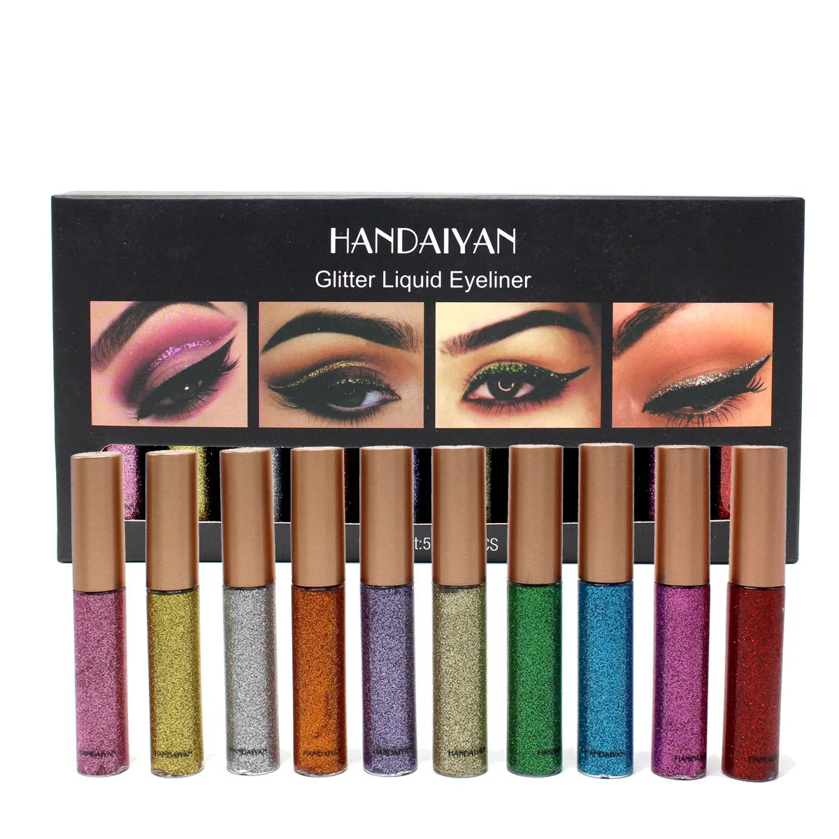 Long Lasting Glitter Eyeliner Kit 10 Vibrant Shades Metallic Sparkle Smudge Proof Easy Apply Eye Liner Makeup Set
