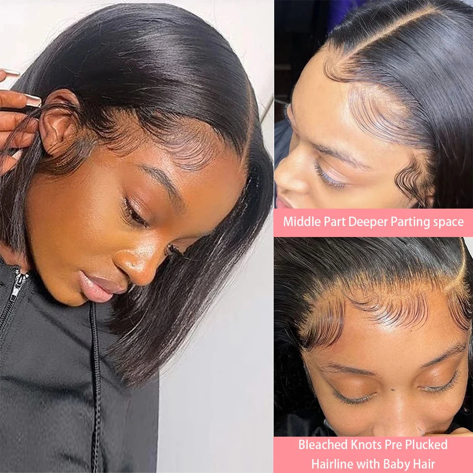 13x4 Bone Straight Lace Frontal Wigs Short Bob Preplucked 4x4 Transparent Lace Front Wig Brazilian 100% Human Hair 12 14 16 Inch