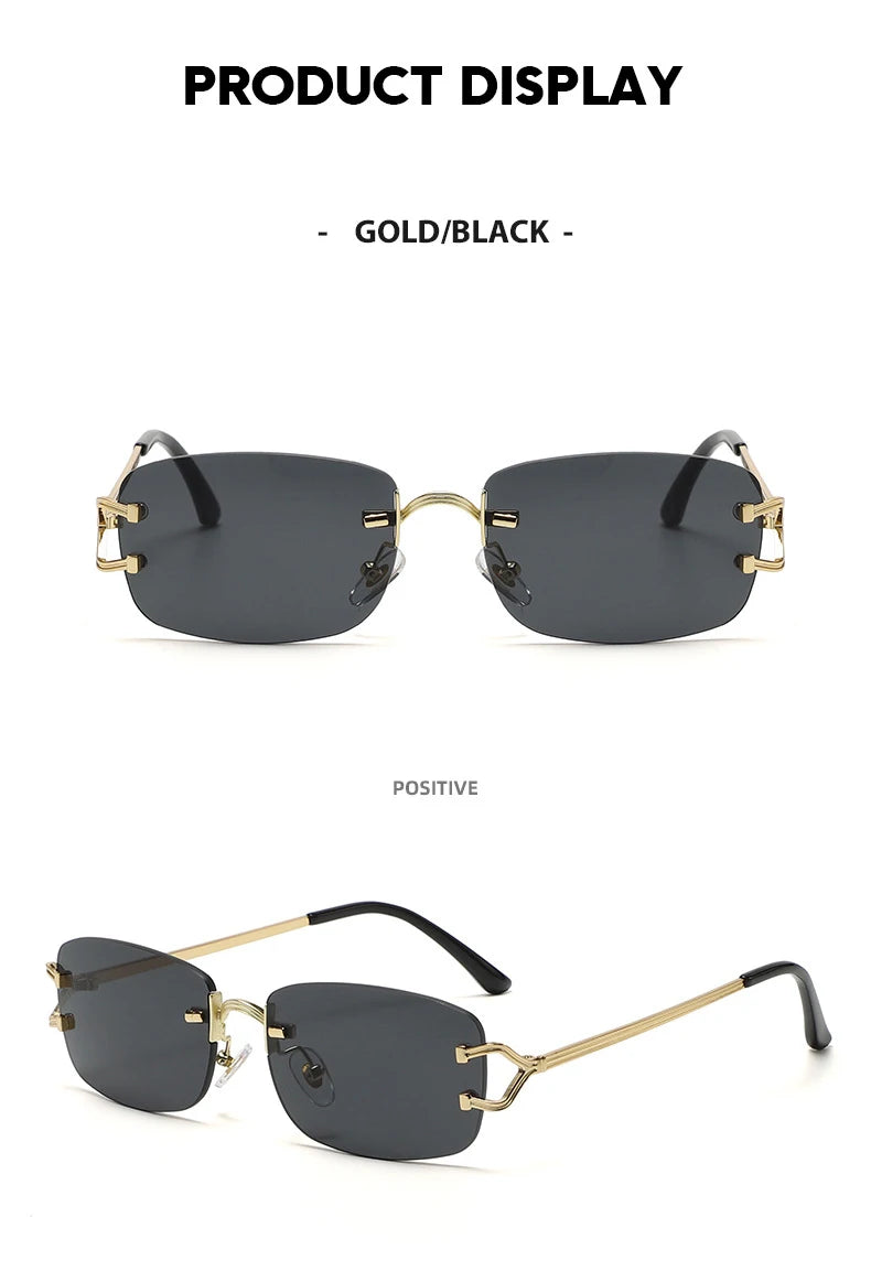 New Small Narrow Rimless Sunglasses Fashion Frameless Rectangle Tinted Lens Eyewear 90s Glasses for Women Men