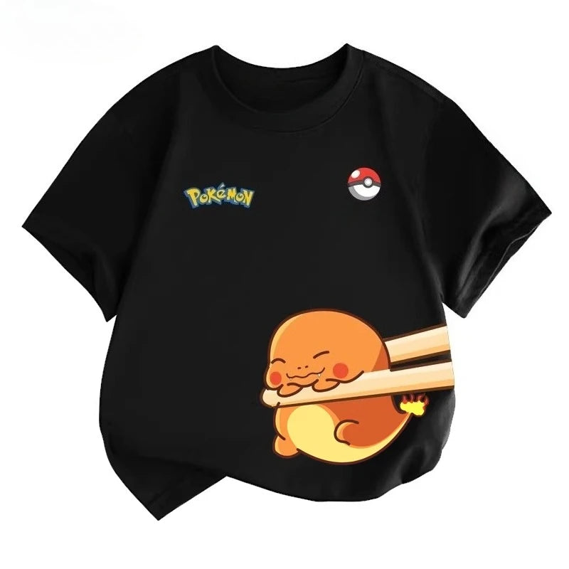 Potdemiel Summer New Pikachu Print Children's Pure Cotton T-Shirt, Boys and Girls, Comfortable and Breathable Children's T-Shirt