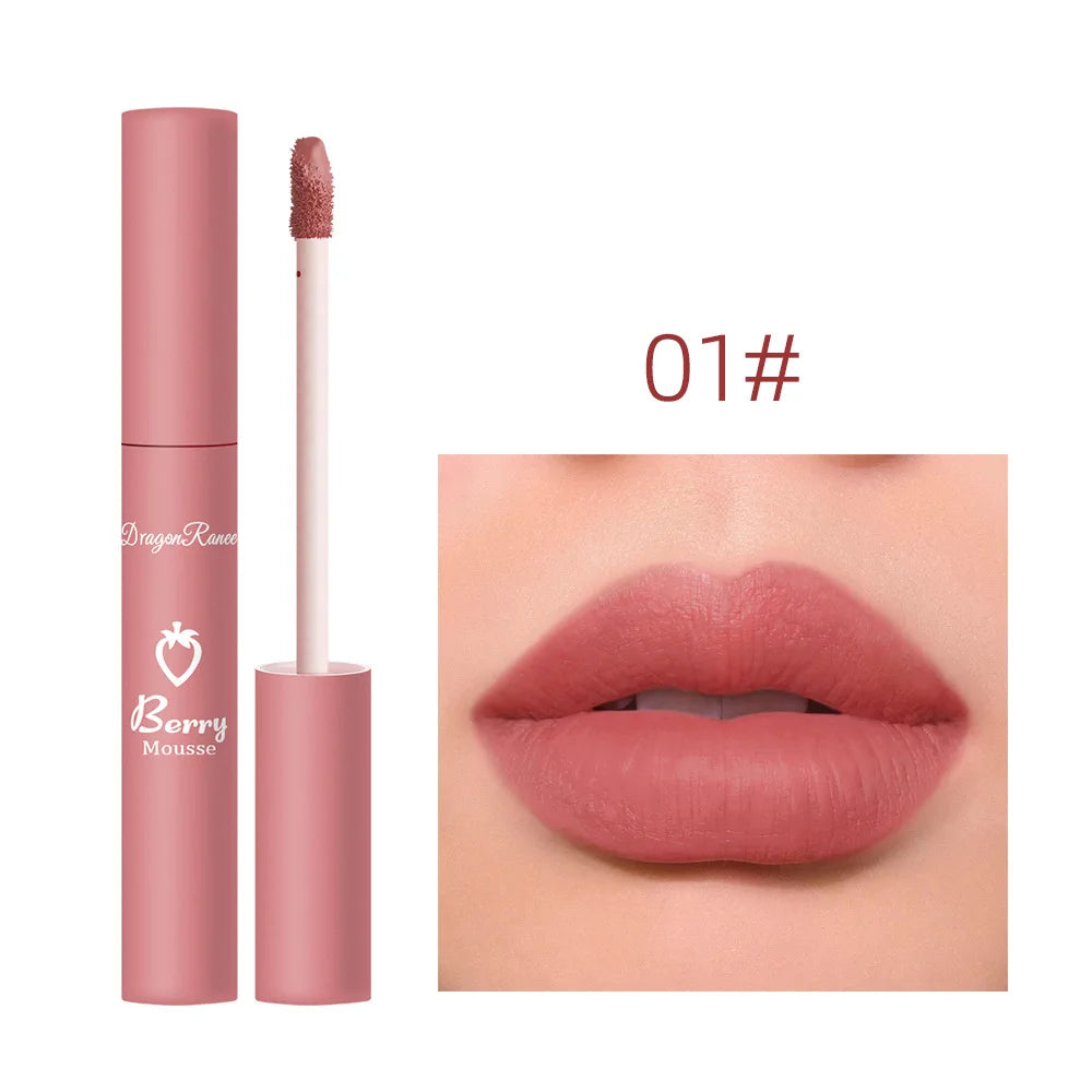 Dragon Ranee 12 Color Matte Lip Gloss Velvet Texture Waterproof Moisturize Lip Gloss Lasting Non-stick Cup Fashion Cosmetics 5ml