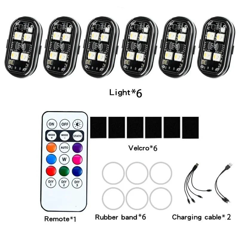 Wireless Light Aircraft Airplane Helicopter Warning Lights RGB Led Strobe lights Motorcycle Lights LED Flash with USB Charging