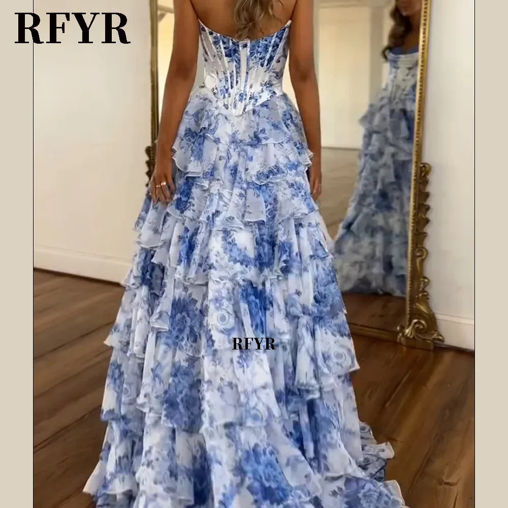 RFYR A Line Floral Prom Vestidos De Novia Pleated Elegant Prom Dress 2025 Floor Lenght Party Dress for Women  فساتين السهرة