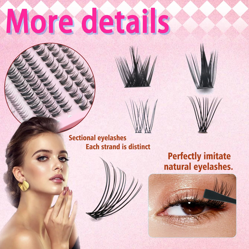 QIUNING Manga Lash Clusters Kit Clear Fairy Wet-Look Spiky Anime Eyelashes Individual Lashes Bond for Cosplay And Makeup