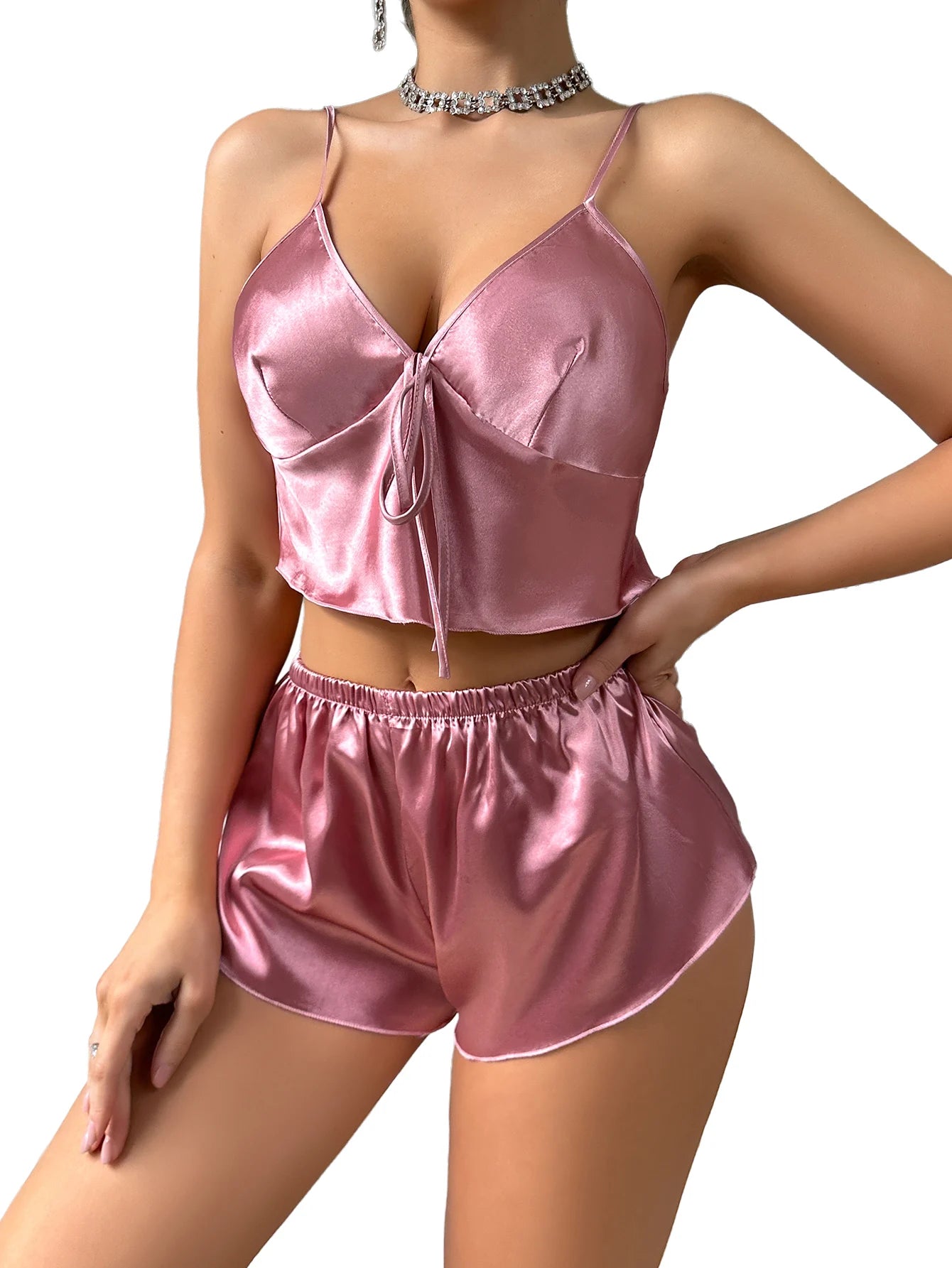 Luxury Women Pajamas Set V Neck Spaghetti Strap 2-Piece Elegant Sleepwear Comfortable Loungewear For Home