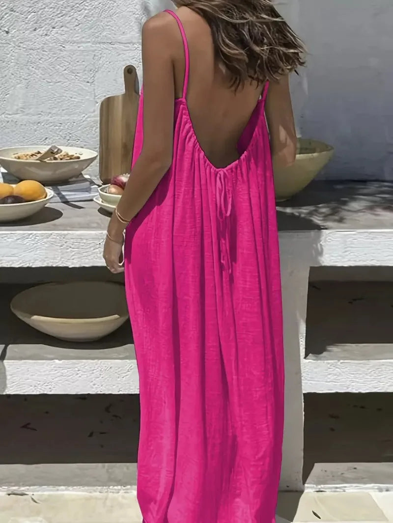 2026 Solid Color Vacation Cool Homewear Loose-Fit Spaghetti Strap Dress Women's Casual Homewear Summer Dress