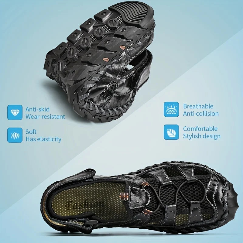 Men's Sandals, Durable Handmade Stitching Close Toe Non Slip Shoes For Indoor Outdoor Beach