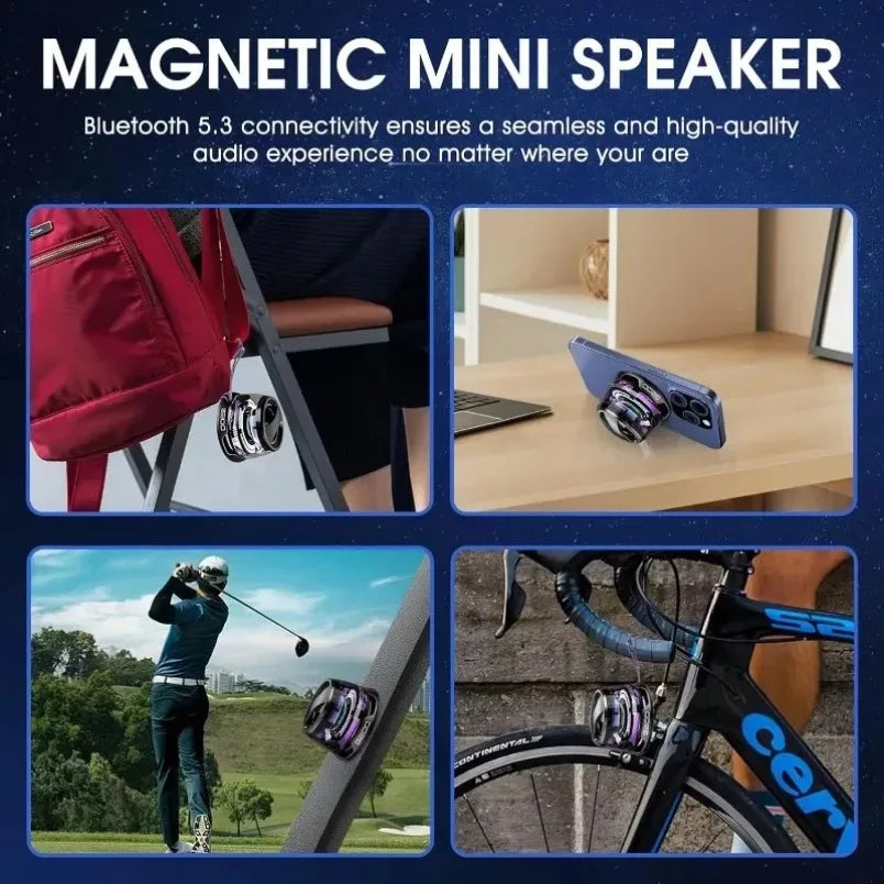 Mini Travel Stereo Speaker Outdoor Magnetic Bluetooth Speaker Wireless Portable with RGB Color Light and Phone Holder for IOS