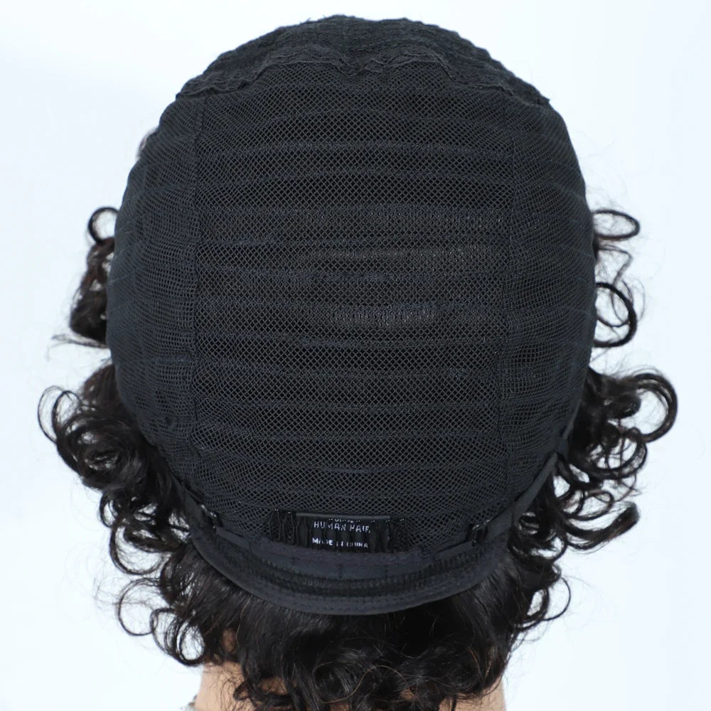 Brazilian Short Bob Pixie Afro Kinky Curly Wigs With Bangs For Black Women Natural Brown 99J Full Machine Made Human Hair Wigs
