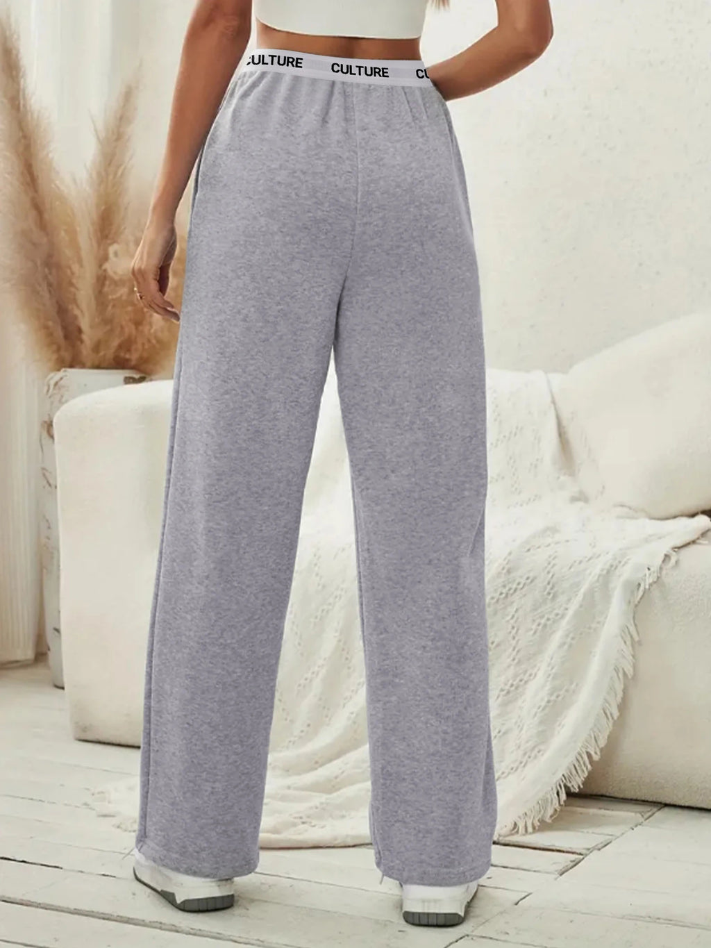 Women's Fashion Pants High Waist Webbing Loose Women's Wide Leg Pants Solid Colour Casual Female Pants Autumn Daily Wear