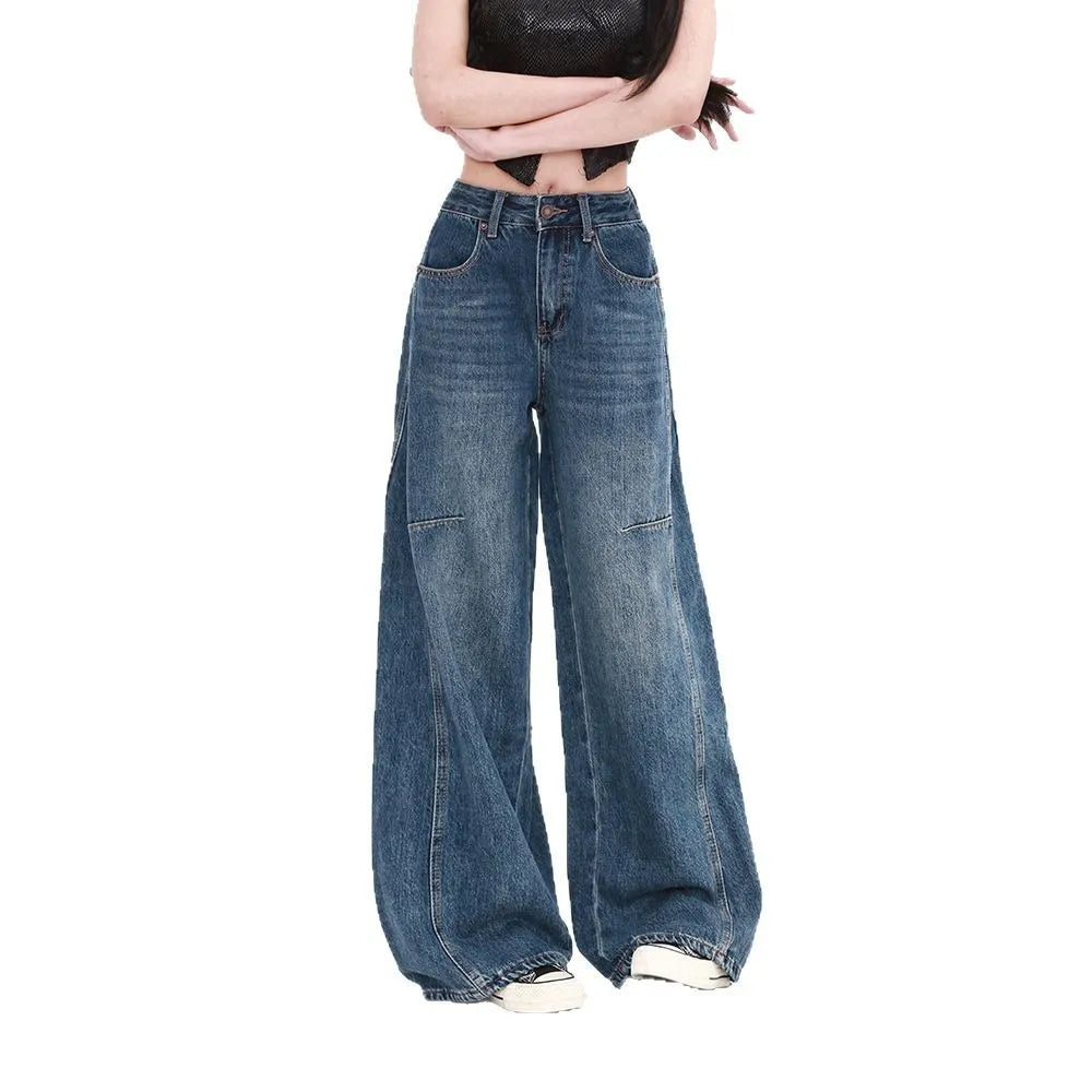 Spring Summer Women's Loose Jeans with Vintage High - Waisted Wide - Leg Design Streetwear Style