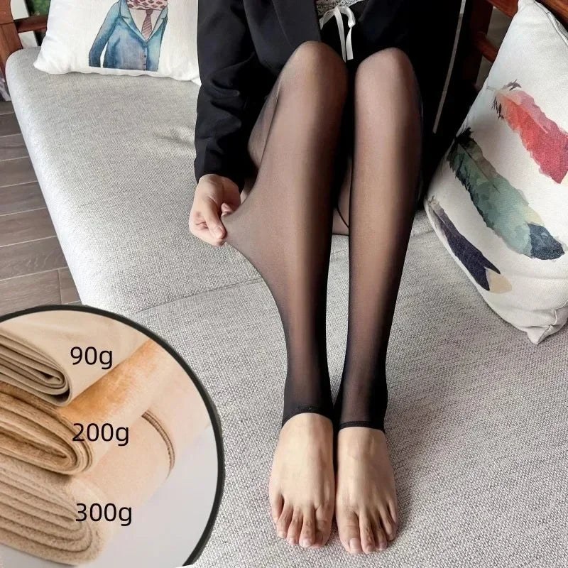 Warm Tights For Women Winter Fleece Leggings Thermal Stockings Woman Insulated Printed Pantyhose Skin Effect Sock Pants