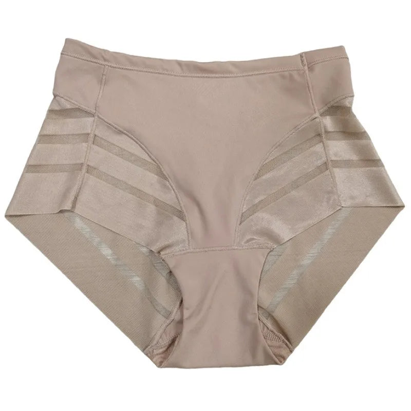 2Pcs/Set Women's Ice Silk Tummy Control Panties Mid Waist Mesh Splice Shaping Briefs Butt Lifter Slimming Soft Underwear M-3XL