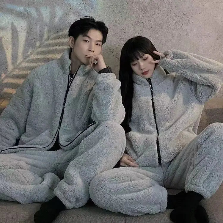 2024 Winter Men's and Women's Underwear Set Pajamas Winter Thick Velvet Coral Flannel Home Clothes Pajamas