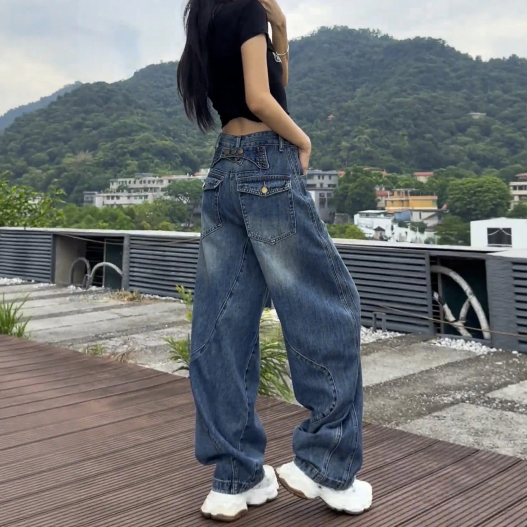 High Waist Wide Leg Jeans Women's Thin Denim Pants Loose Fit Straight Full Length Jeans plus Size Casual Sle