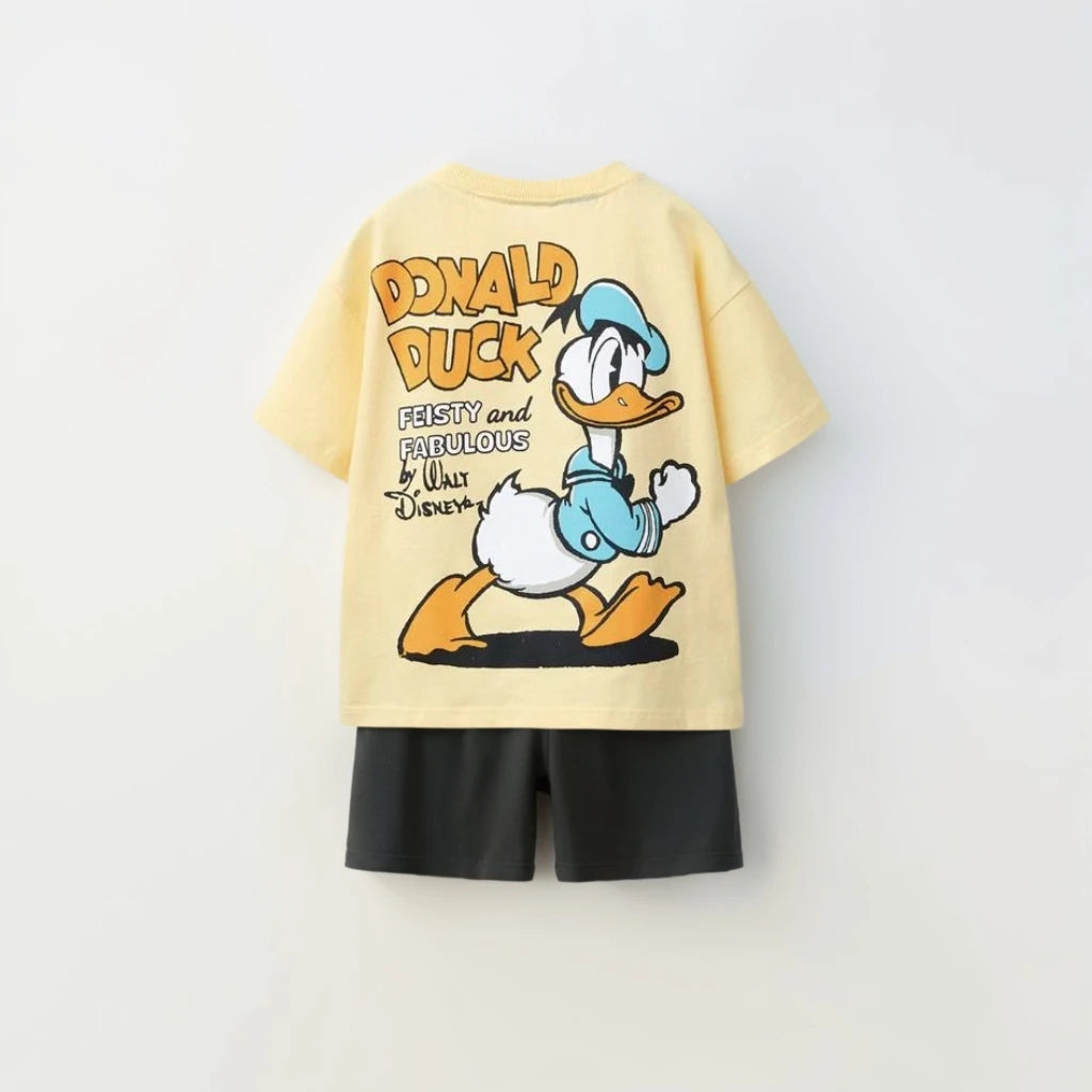 2025 Summer New Donald Duck Boys And Girls T-shirt Cute Cartoon Fashion Casual Short Sleeve+shorts Children's Set Two Piece Set
