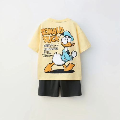 2025 Summer New Donald Duck Boys And Girls T-shirt Cute Cartoon Fashion Casual Short Sleeve+shorts Children's Set Two Piece Set