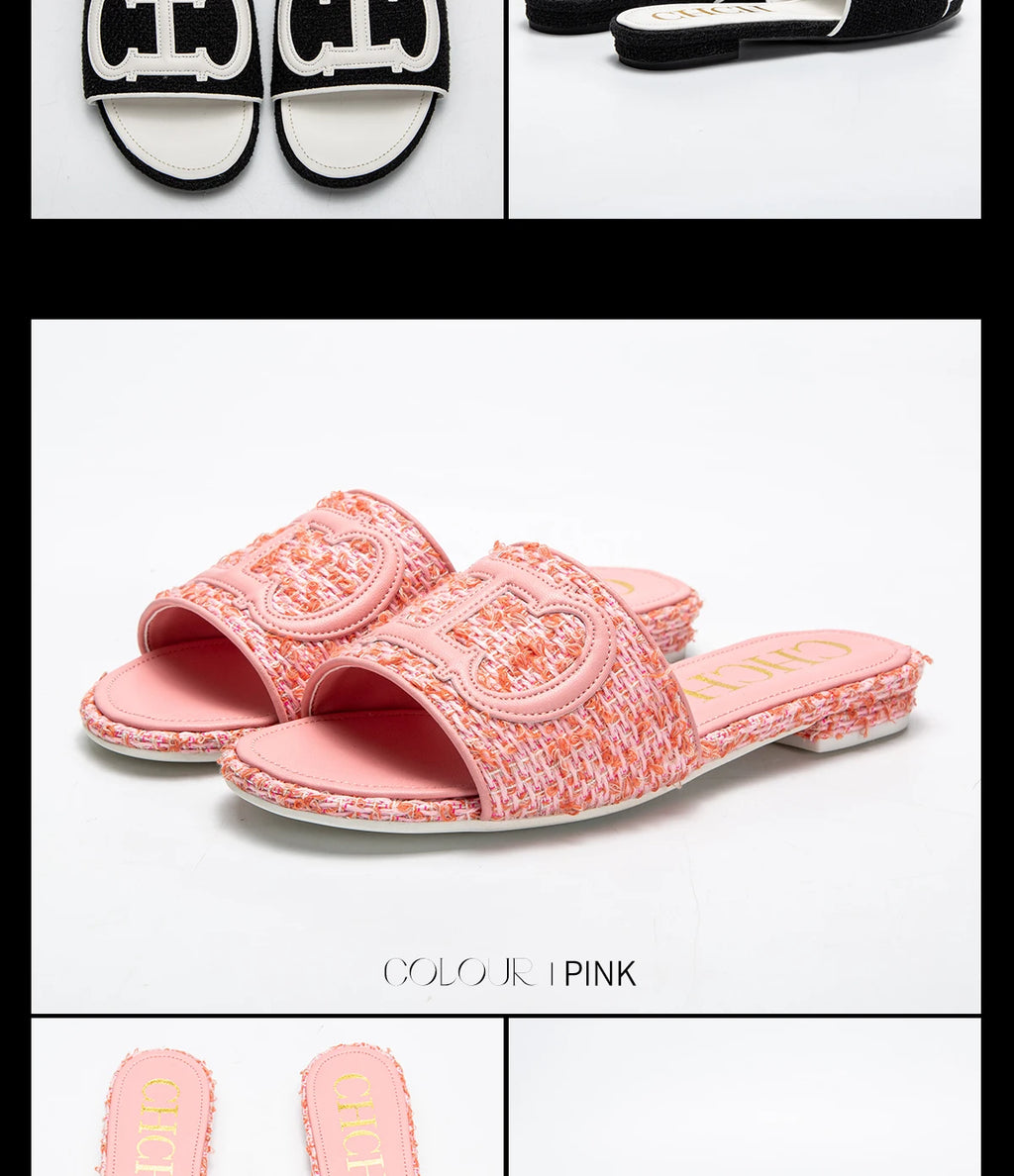 CHCH Women's Slippers New Fabric Fashion Flat Sandals Business Banquet Women's Shoes