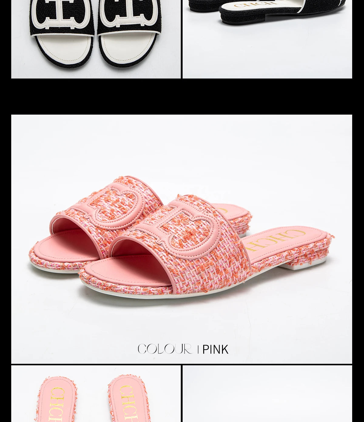 CHCH Women's Slippers New Fabric Fashion Flat Sandals Business Banquet Women's Shoes