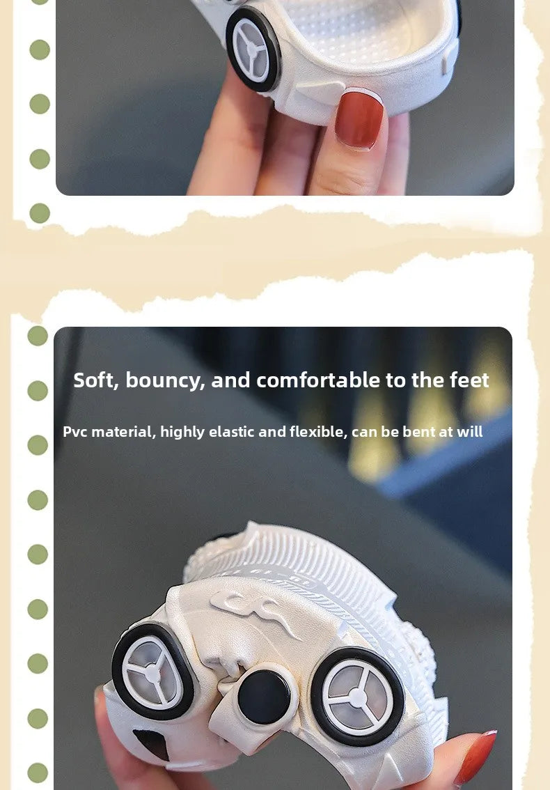 Children's Slippers 2026 Summer New Boys' Car Shaped Wheels Will Light Up Anti Slip Soft Bottom Baby Beach Slippers