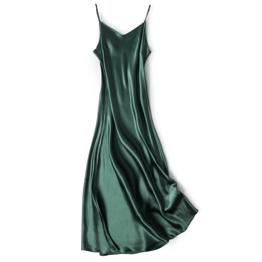 Small Heavyweight 21MM 100% Natural Mulberry Silk Plain Satin French V-neck Diagonal Cut Women's Sexy Solid Suspender Dress