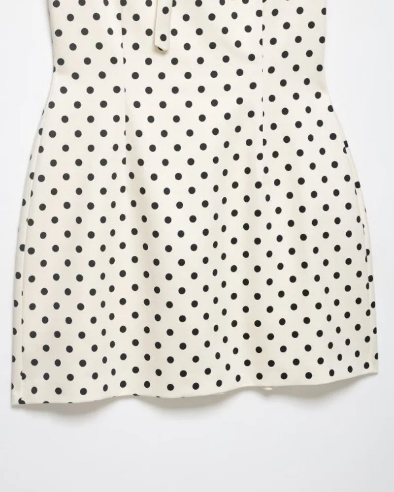 Cut Out Front Bow Tie Mini Dress, Women's Polka Dot Short Sleeve Bodycon Dress, Spring Summer Sexy Fashion Party Dress