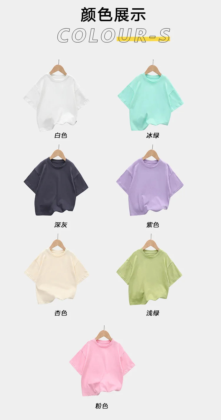 Summer Children's Short Sleeved T-shirt New Fashion Kids Shoulder Down T-shirt Top Cotton Trendy Student  Tee 2-12 Years Old