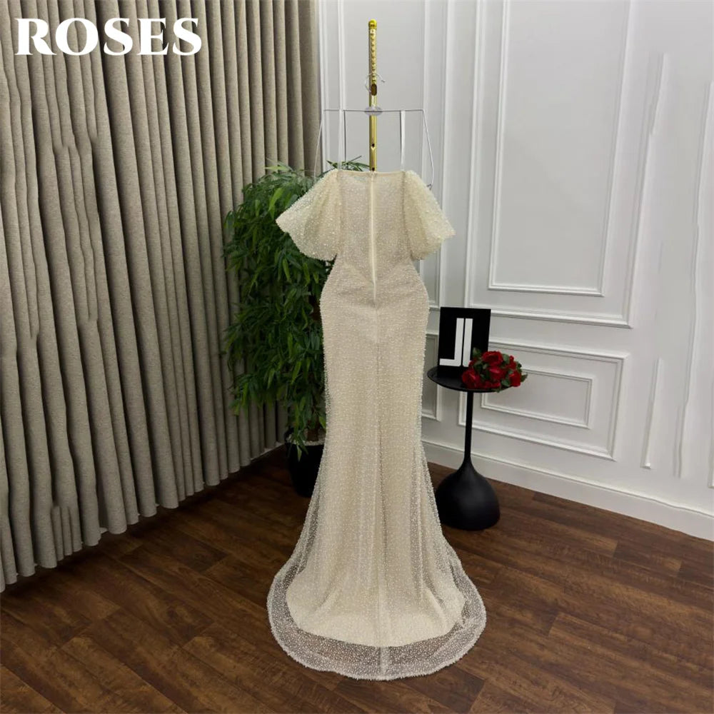 ROSES Pearl Gorgeous Prom Dress Sweetheart Off the Shoulder Hollow Prom Gown with Fishbone Shiny Sequins Formal Gown Customized