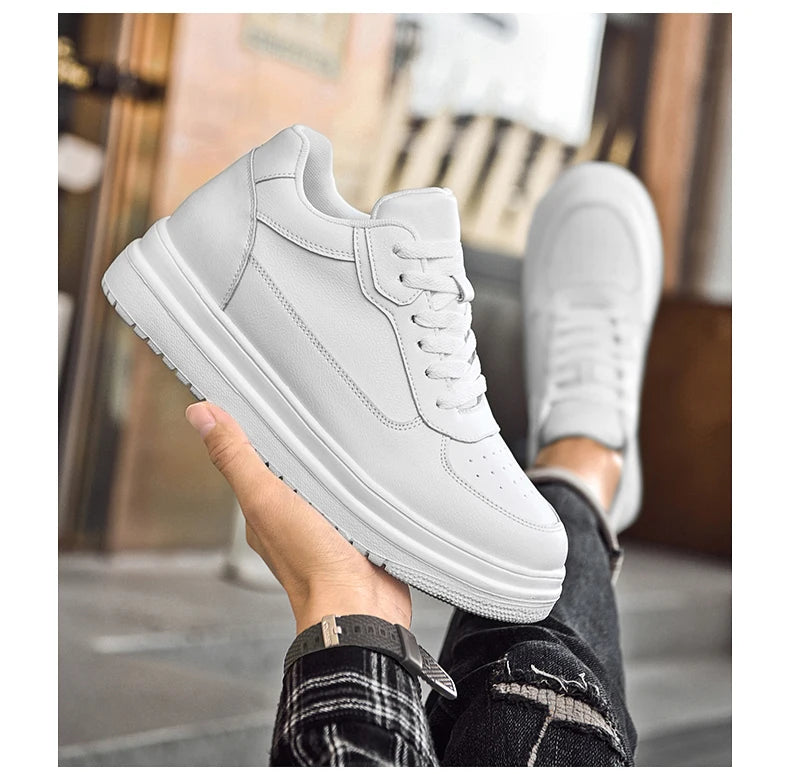New Invisible Height-increasing Shoes for Men, 6CM-8CM-10CM Sports Shoes,White Leather Sports Shoes for Men,Enlarged Sizes 36-46