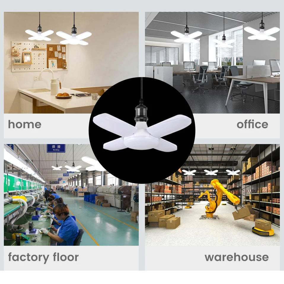 E27 Fan Shape Foldable LED Bulb AC220V/110V Deformation for Home Ceiling Light Warehouse and Garage White Light6500K Bulb
