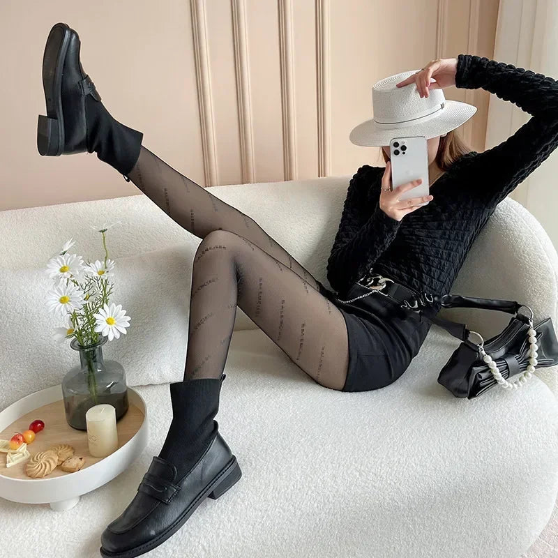 Warm Tights For Women Winter Fleece Leggings Thermal Stockings Woman Insulated Printed Pantyhose Skin Effect Sock Pants