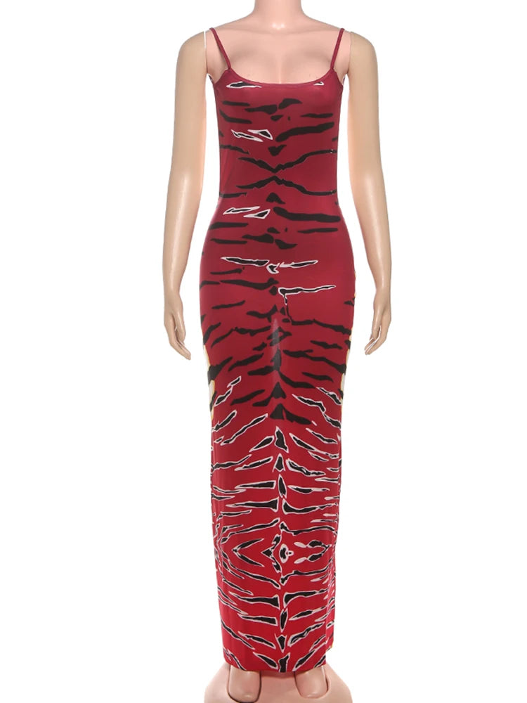 Weird Puss Backless Maxi Dress Women Sleeveless Leopard Print Sexy Skinny Clubwear Stretch Tight Beach Vacation Slim Vestidos