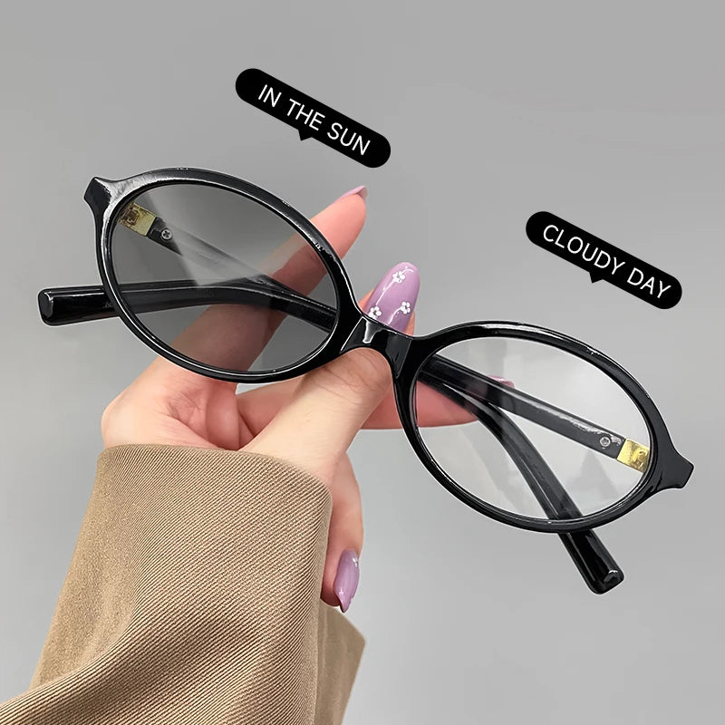 2025 BEAU FIVE New Women's Retro High-End Oval Frame Photochromic Glasses - Slimming and Suitable for Natural Looks F102