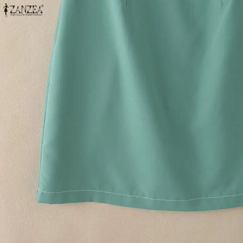 ZANZEA Elegant Women OL Work Dresses 2026 Summer Short Sleeve Solid Knee Length Dress Robe Stylish A Line Waisted Party Vestidos