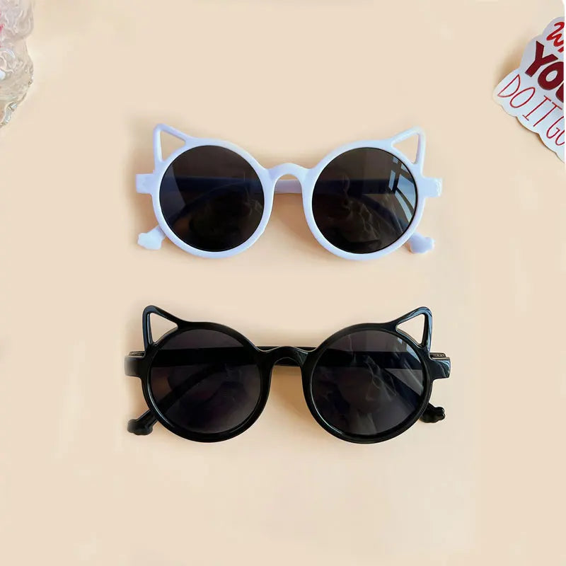 New Children Girls Cute Cat  Ears Sunglasses Outdoor Sun Protection Children Fashion Vintage Classic Sunglasses Protection Kids