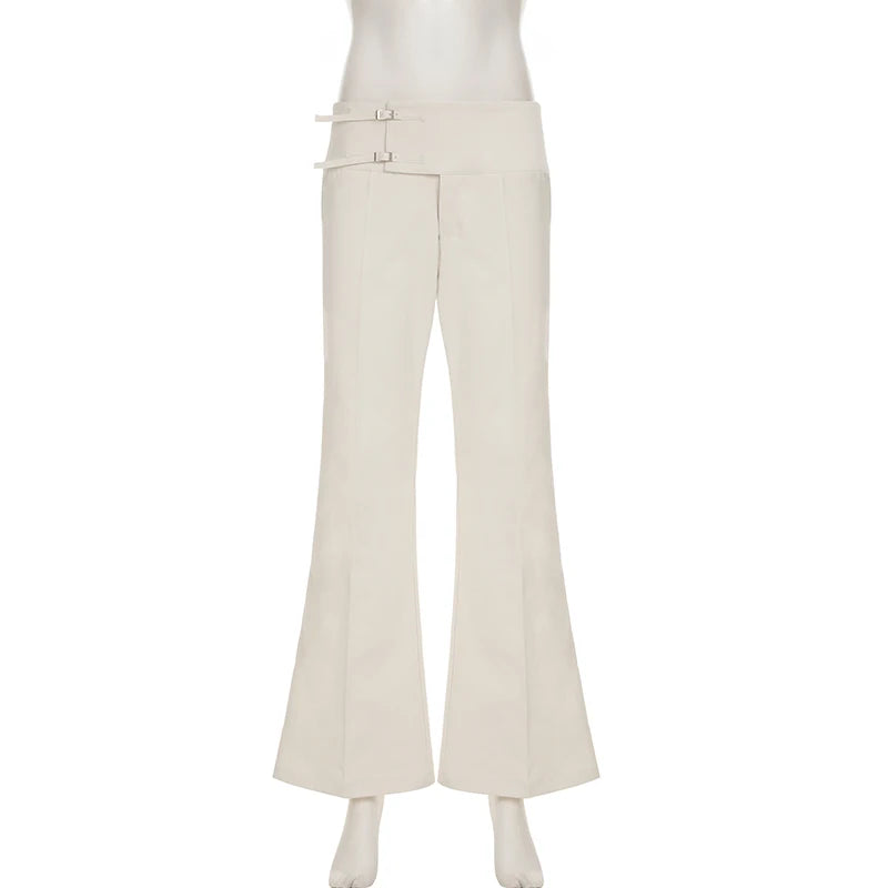 Vintage Y2K Korean Streetwear Pants Woman Low Rise Straight Loose Beige Trousers Button Up Basic 2000S Women Casual Pants