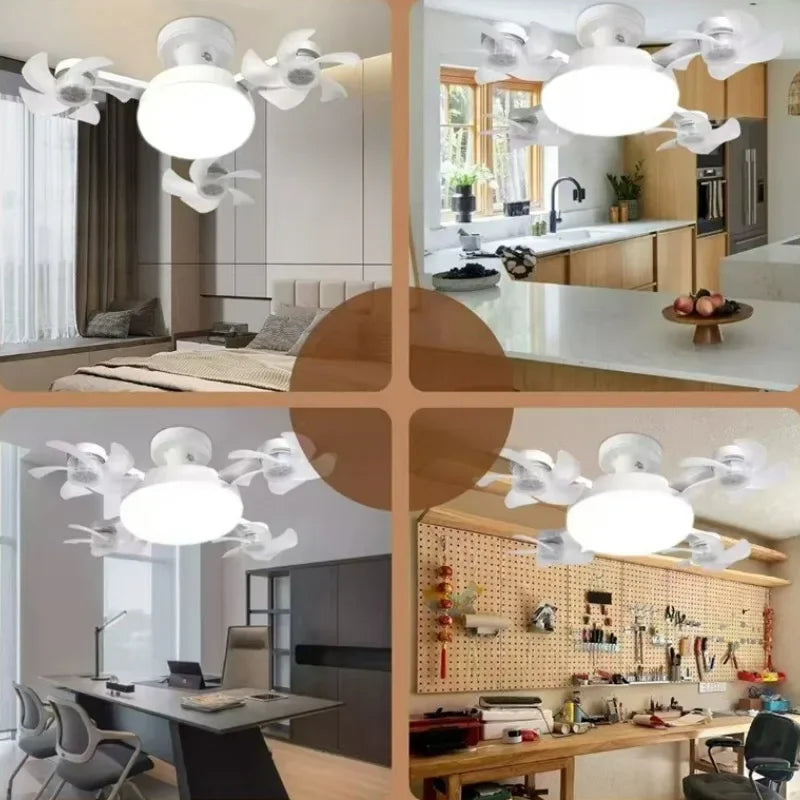 Drone Design Silent Ceiling Fan Light E27 Base Remote Controlled Dimmable 3 Color LED Ceiling Fanlight for Living Room Bedroom