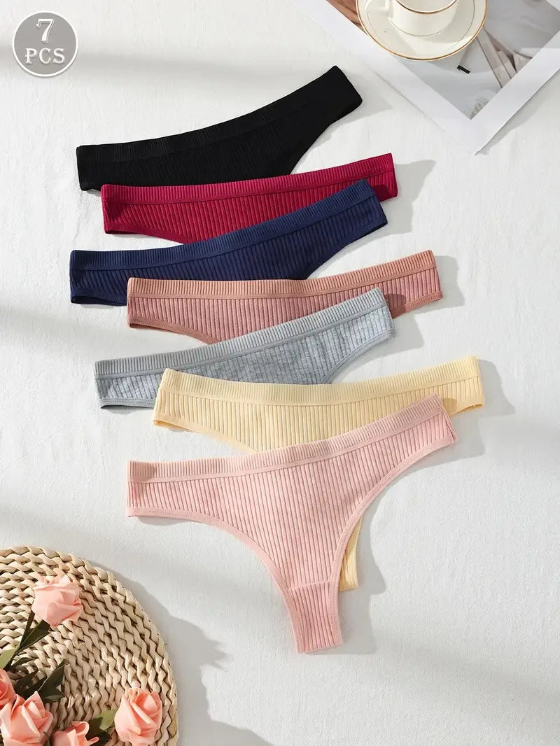 7Pcs Women Cotton Thongs Panties Striped Underwear Sexy Underpants Black Panty Soft G-Strings Plus Size Tanga Female Lingerie