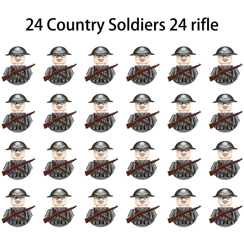 WWII Infantry Military Soldier War National Army Mini Gun Weapon Models Building Blocks Building Blocks Toys for Kids