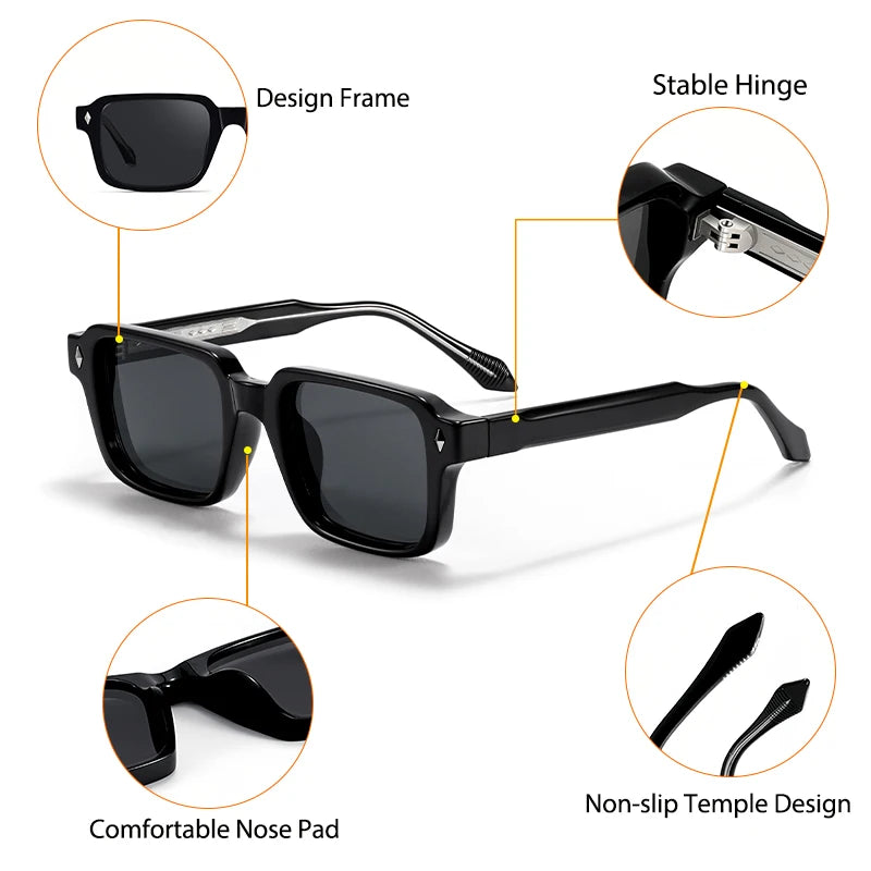 CATERSIDE Vintage Men's Square Sunglasses Brand Design Temple Tips Sun Glasses Women's Outdoor Travel Party Eyeglass UV400