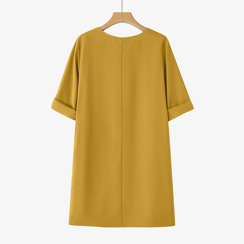 ZANZEA Elegant Women Party Dress 2026 Summer Fashion 3/4 Sleeve Casual Shirt Vestidos Pockets Loose Solid Knee-length Sundress