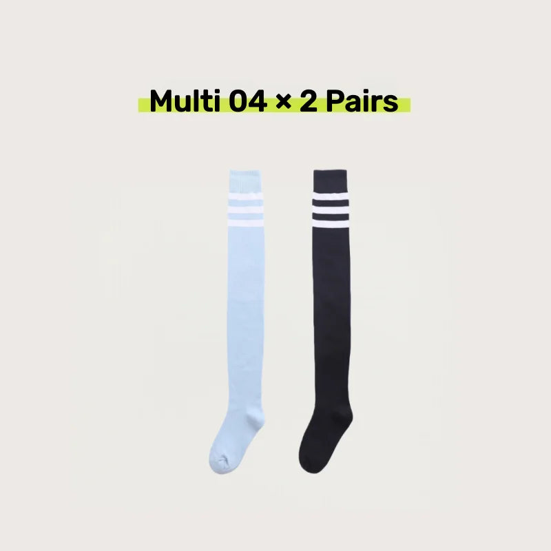 2 Pairs Women's Over The Knee Socks Cotton Thigh High Socks Black White Blue Colorful Striped Pattern Fashion Casual Daily Wear